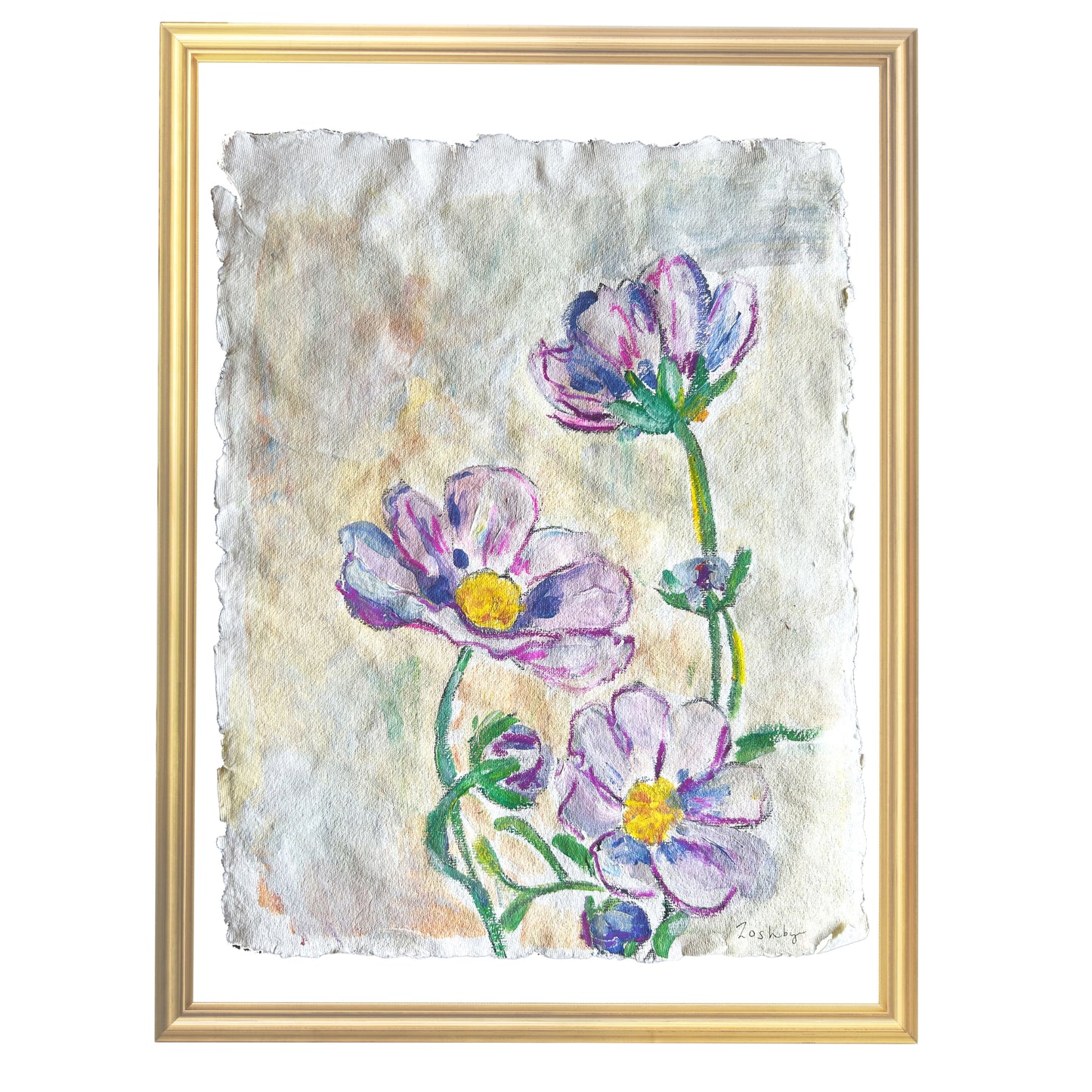 Purple Cosmos Flowers on paper